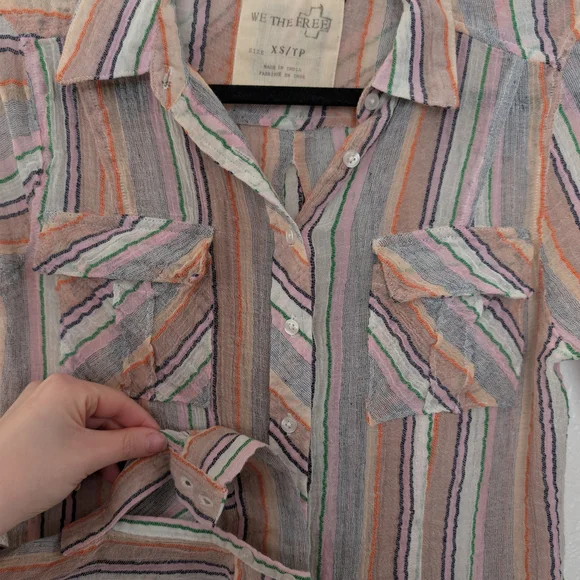 We The Free Midwest Gauzy Sheer Stripped Button-Down Shirt Boho Y2K Festival - Picture 4 of 8